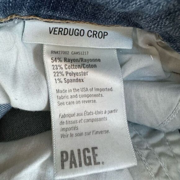 Paige Verdugo crop blue stretch skinny jeans size 27 raw hem - Picture 5 of 8